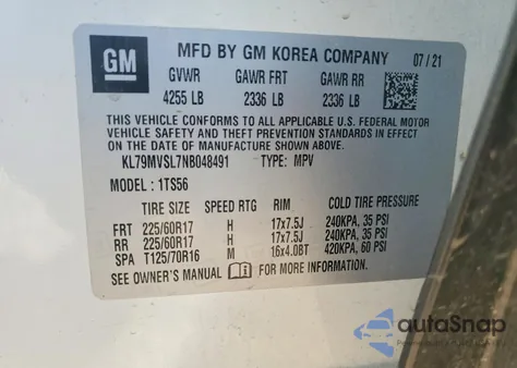 2022 Chevrolet Trailblazer Activ из США, поврежденный, VIN KL79MVSL7NB048491